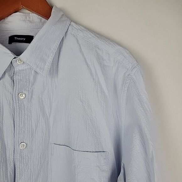 Theory Irving Shirt Mens XXL Pale Blue Seersucker Long Sleeve Stretch Cotton - Picture 4 of 11